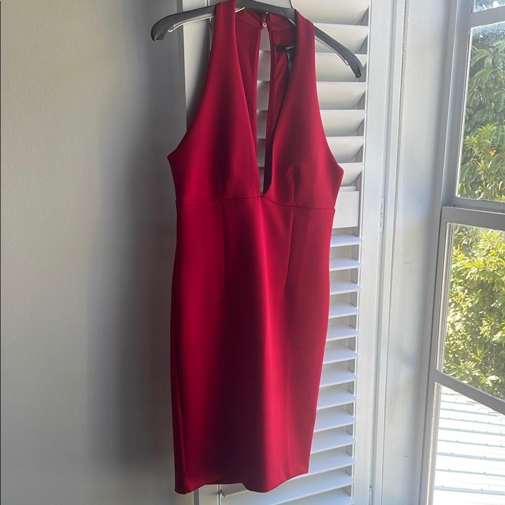 Forever 21 Red Sheath Midi Dress with Halter Neckline for Cocktail